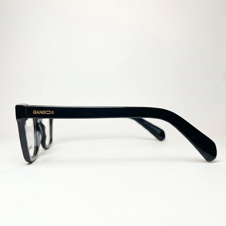 Lunettes de vue RAYO noires unisex – détail de la monture – Gango Brand