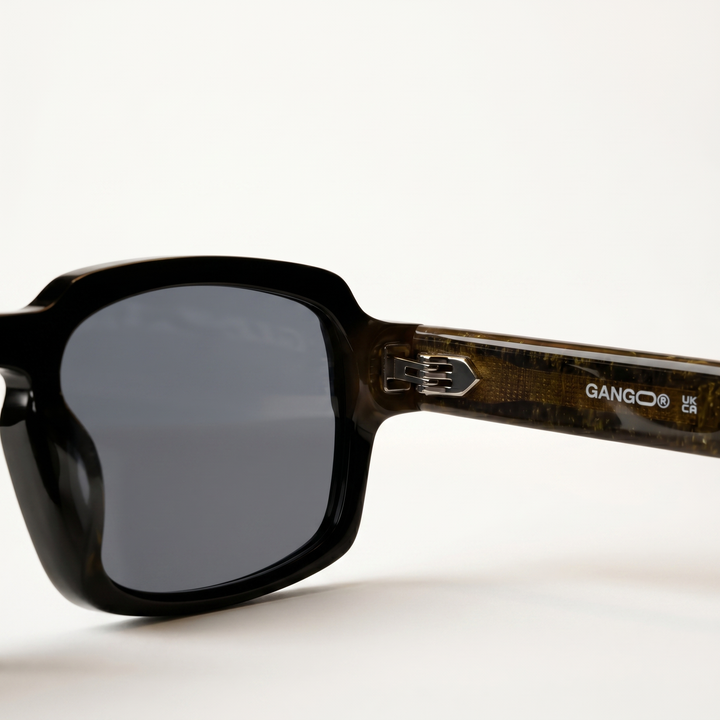 Lunettes de soleil NOIRÉ noires unisex – détail de la monture – Gango Brand